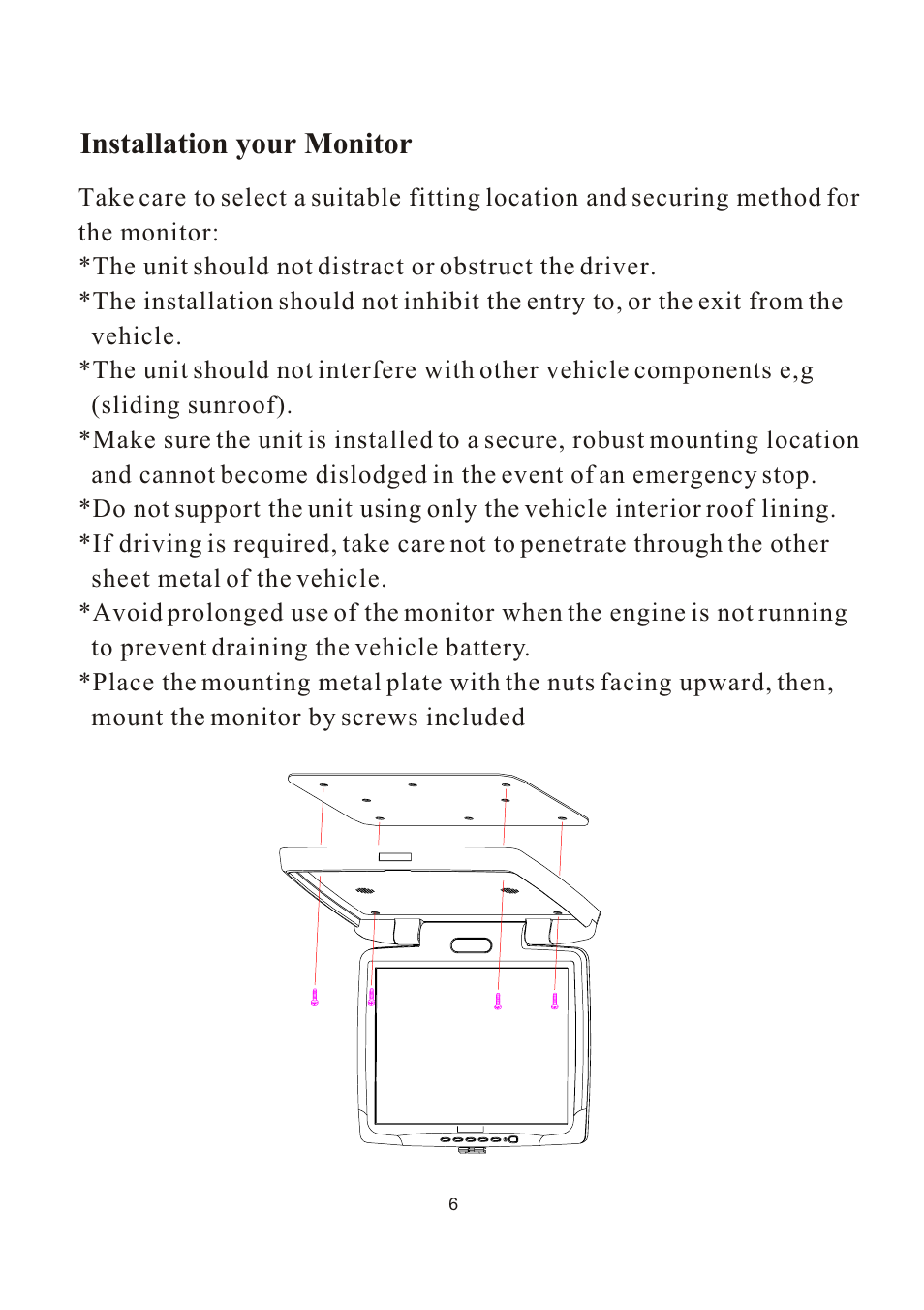 Installation your monitor | PYLE Audio PLVW1550IR User Manual | Page 7 / 11