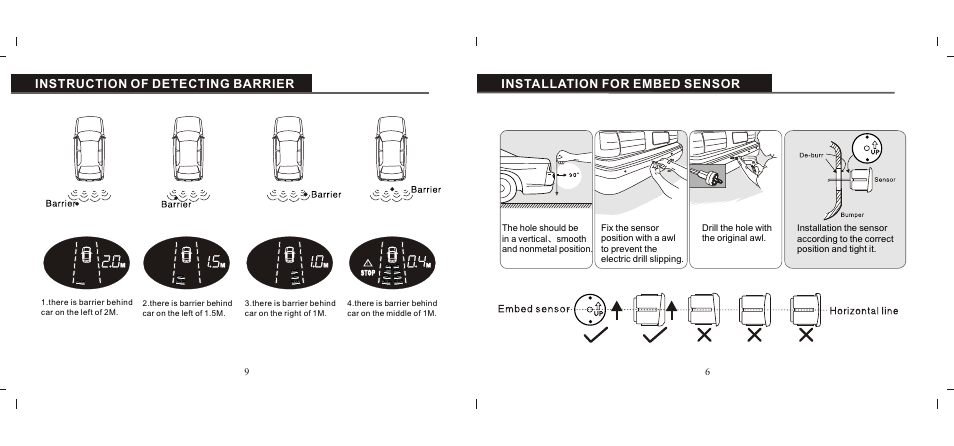 Т³гж 7, Instruction of detecting barrier, Installation for embed sensor | PYLE Audio Parking Sensor System PLPSE8WL User Manual | Page 7 / 8