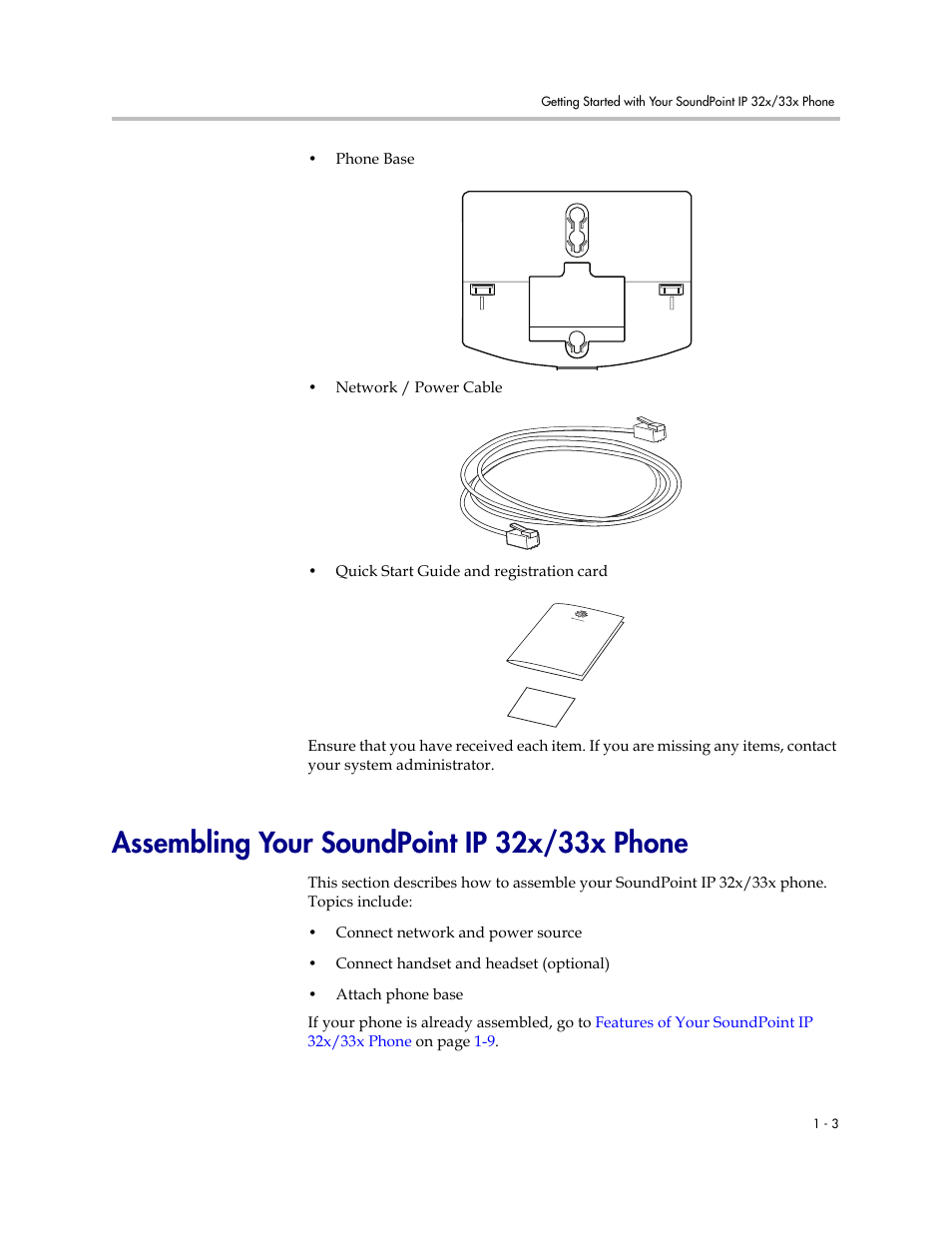 Assembling your soundpoint ip 32x/33x phone, Assembling your soundpoint ip 32x/33x phone –3 | PYLE Audio SOUNDPOINT IP SIP 3.2.1 User Manual | Page 11 / 96