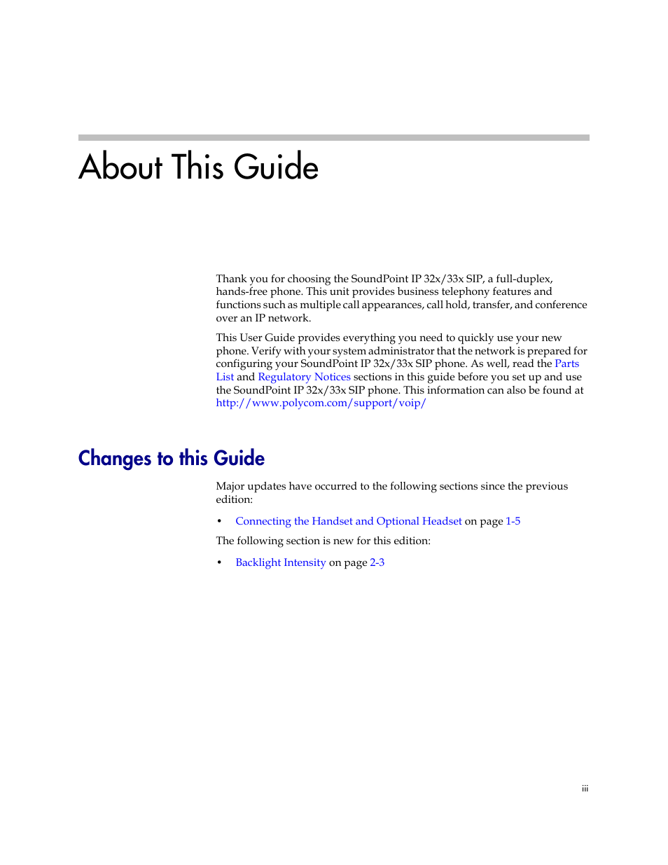 Changes to this guide, About this guide | PYLE Audio SOUNDPOINT IP SIP 3.2.1 User Manual | Page 3 / 96