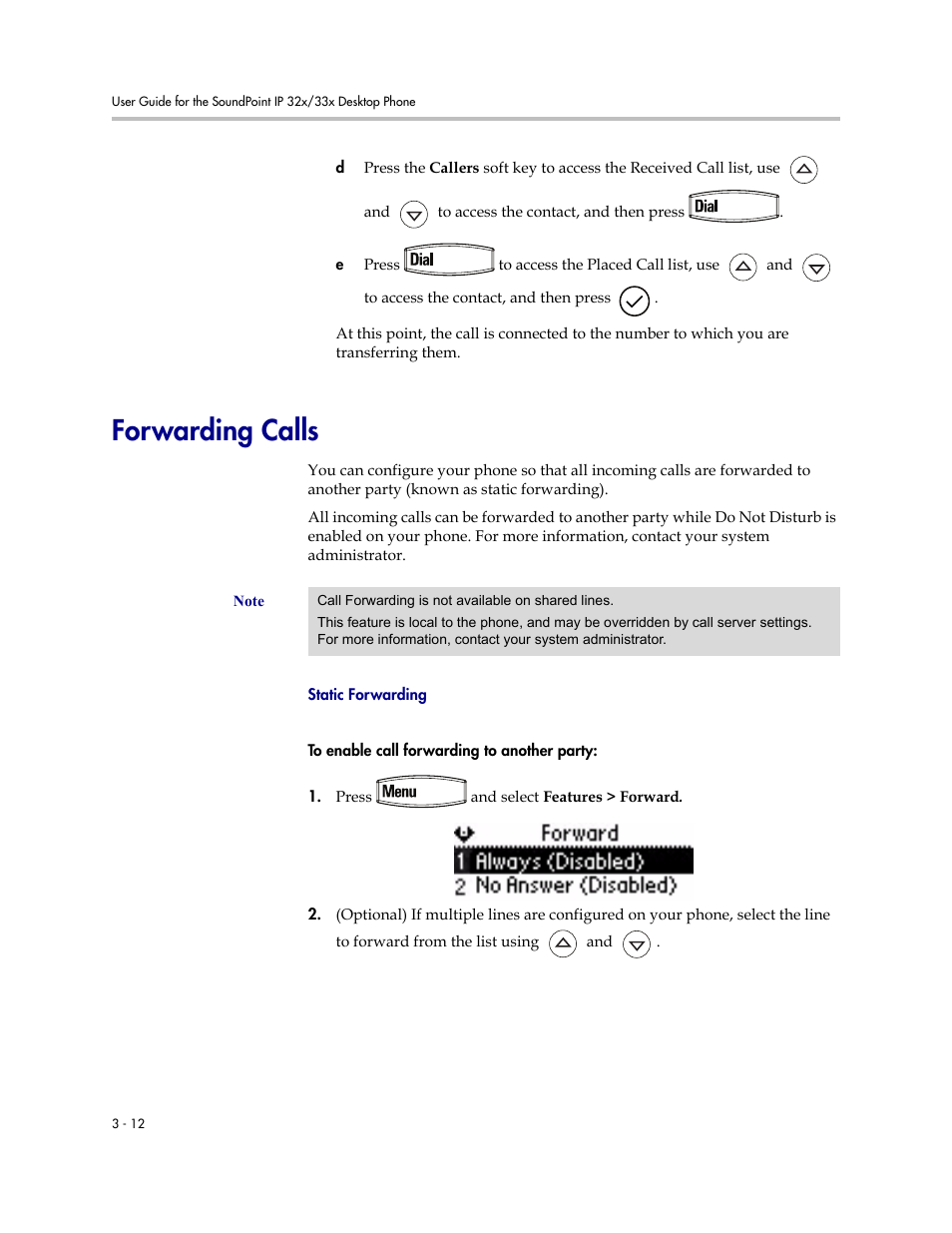 Forwarding calls, Forwarding calls –12 | PYLE Audio SOUNDPOINT IP SIP 3.2.1 User Manual | Page 58 / 96