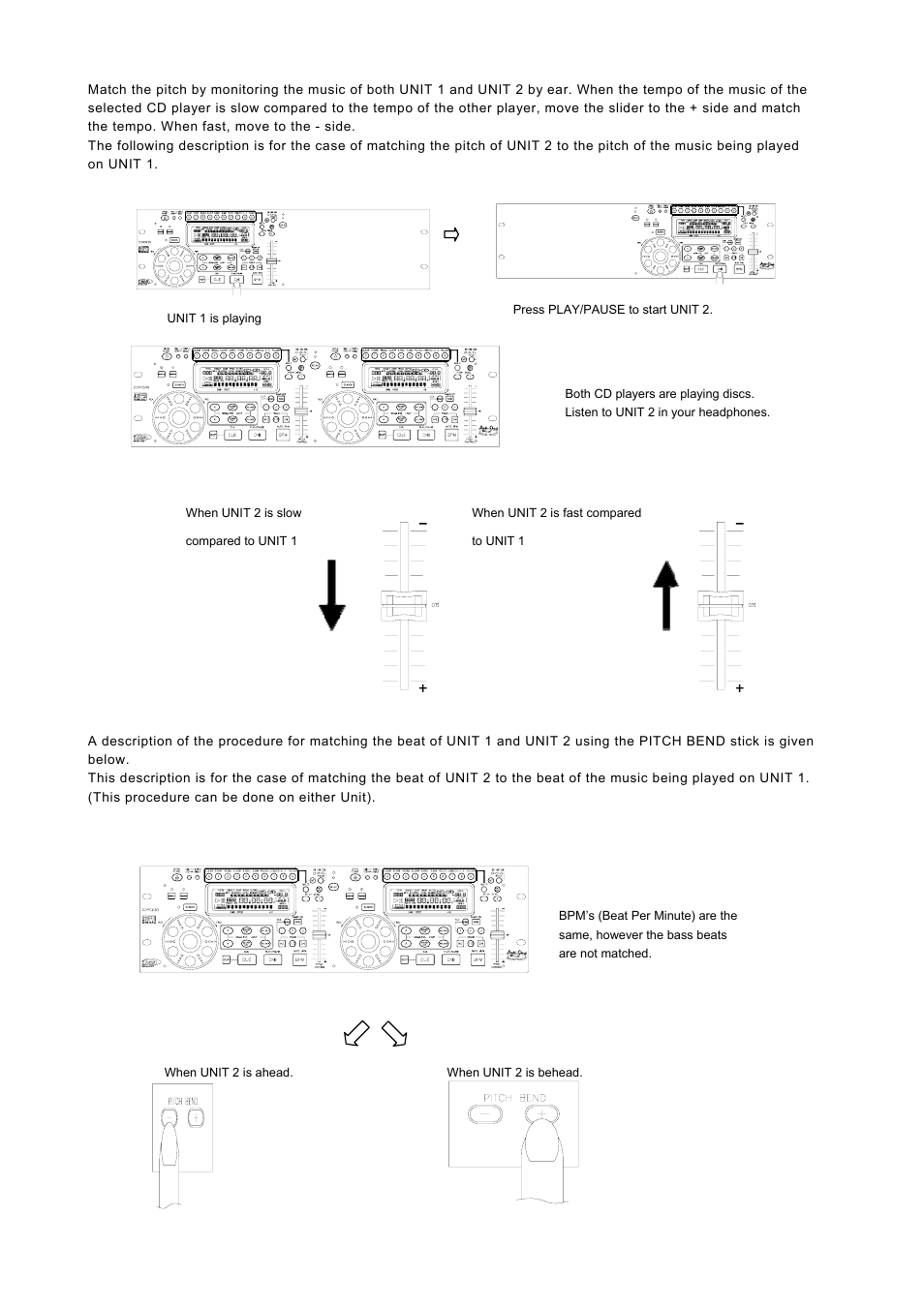 Matching the beats per minute, Beat matching using pitch bend | PYLE Audio PDCD940MP User Manual | Page 11 / 14