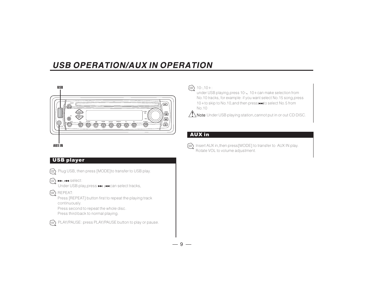 Usb player aux in | PYLE Audio PLCDUSMP74 User Manual | Page 10 / 16