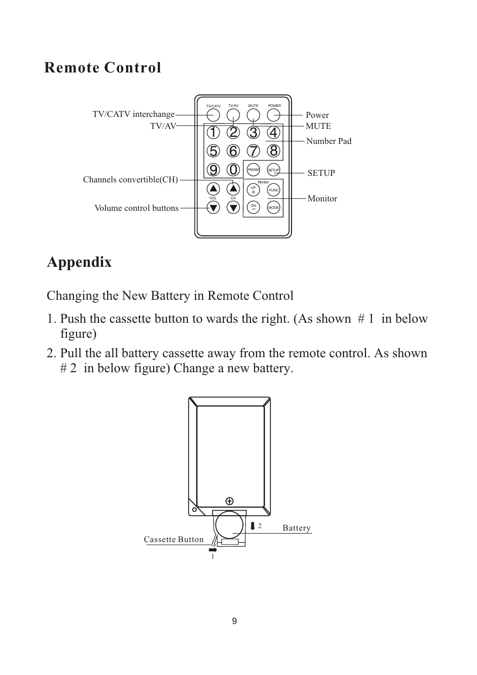 Appendix, Remote control | PYLE Audio PLVW1770IR User Manual | Page 10 / 11