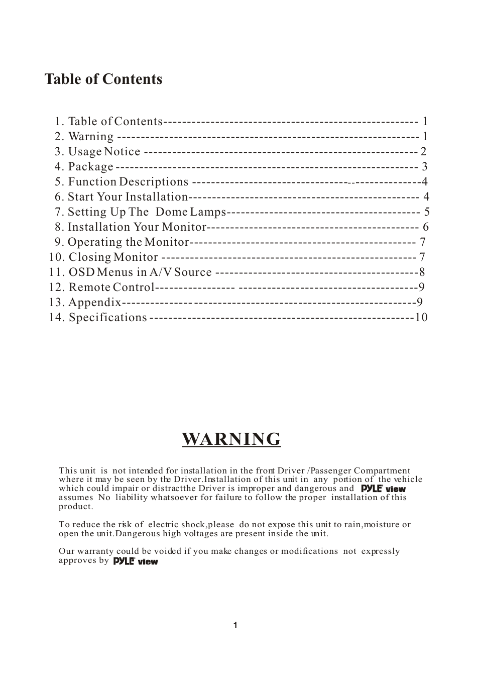 PYLE Audio PLVW1770IR User Manual | Page 2 / 11