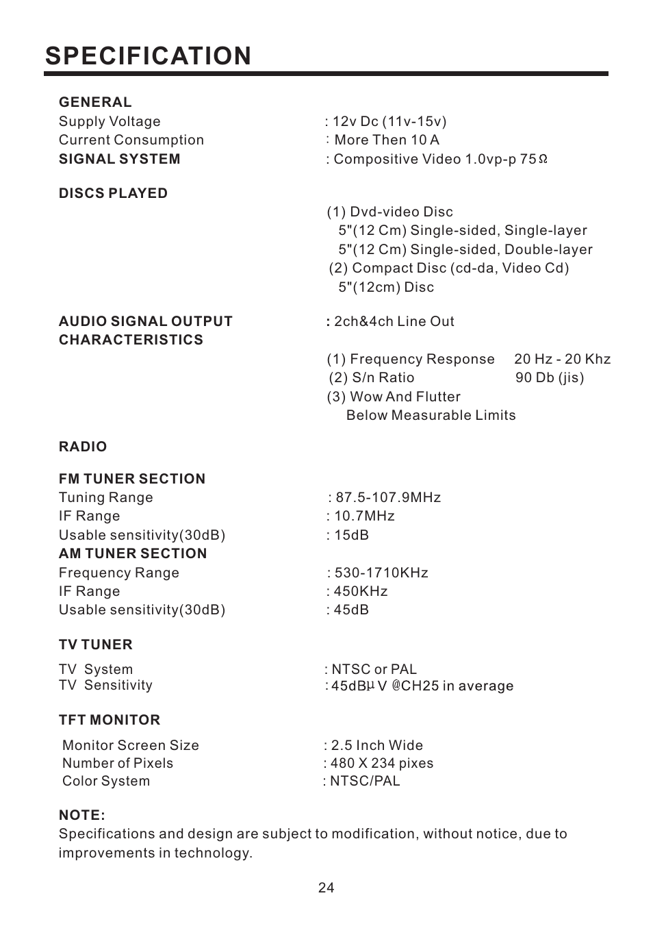 Specification | PYLE Audio PLD53MUT User Manual | Page 23 / 24