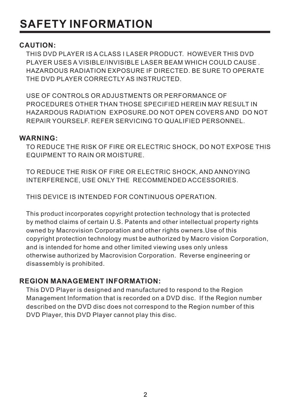 Safety information | PYLE Audio PLD53MUT User Manual | Page 3 / 24