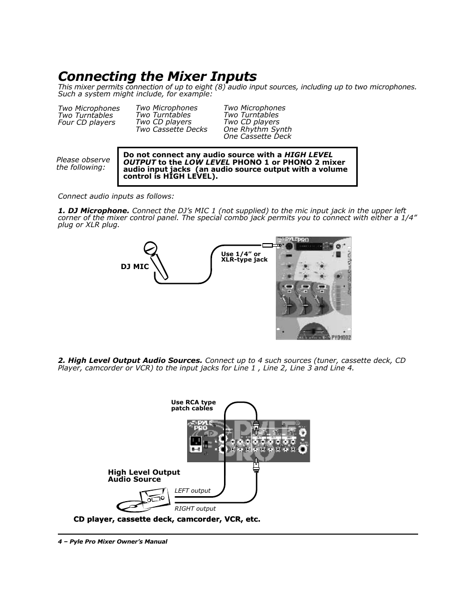 Connecting the mixer inputs | PYLE Audio PYD-1005 User Manual | Page 6 / 15