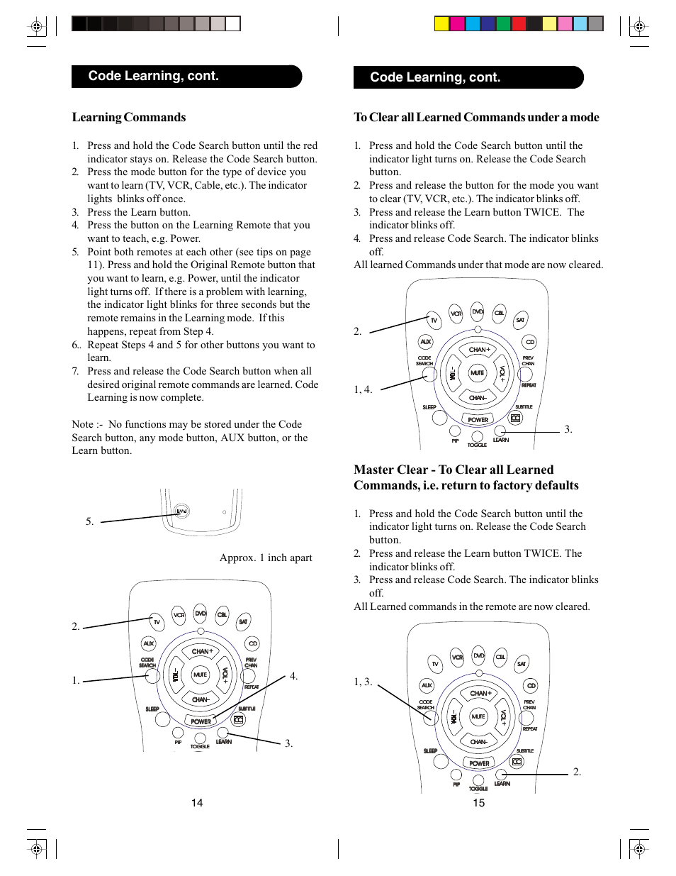 Code learning, cont. learning commands, Code learning, cont | PYLE Audio PM725 User Manual | Page 8 / 13