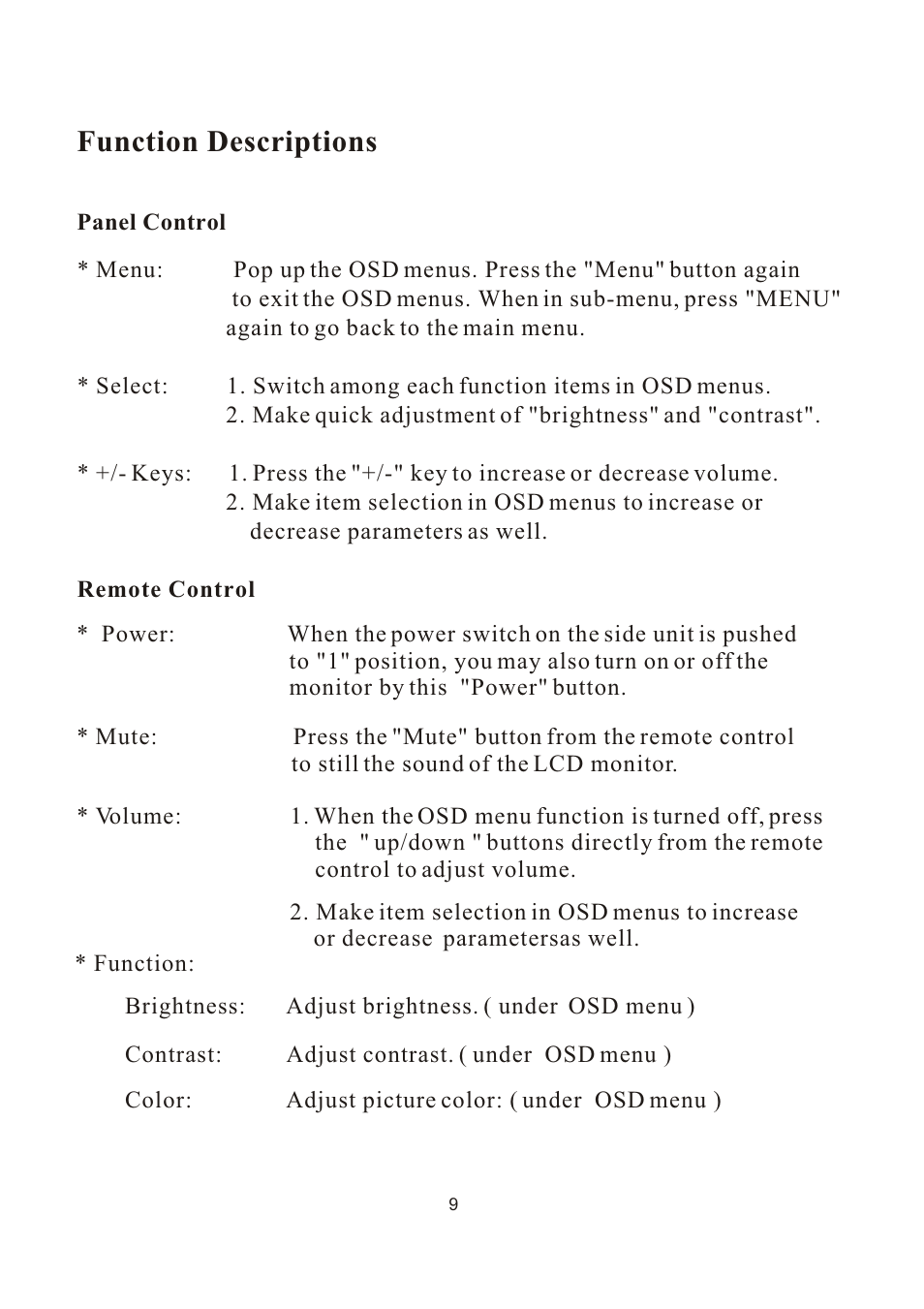 Function descriptions | PYLE Audio PLVW1040R User Manual | Page 10 / 12