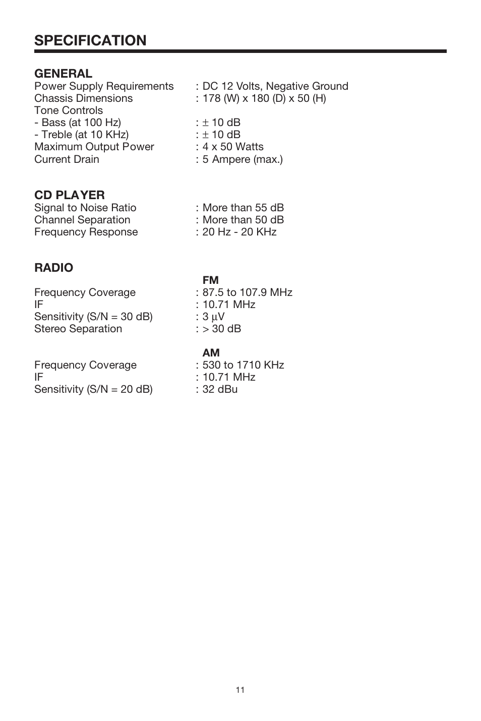 Specification | PYLE Audio PLCD67 User Manual | Page 11 / 12