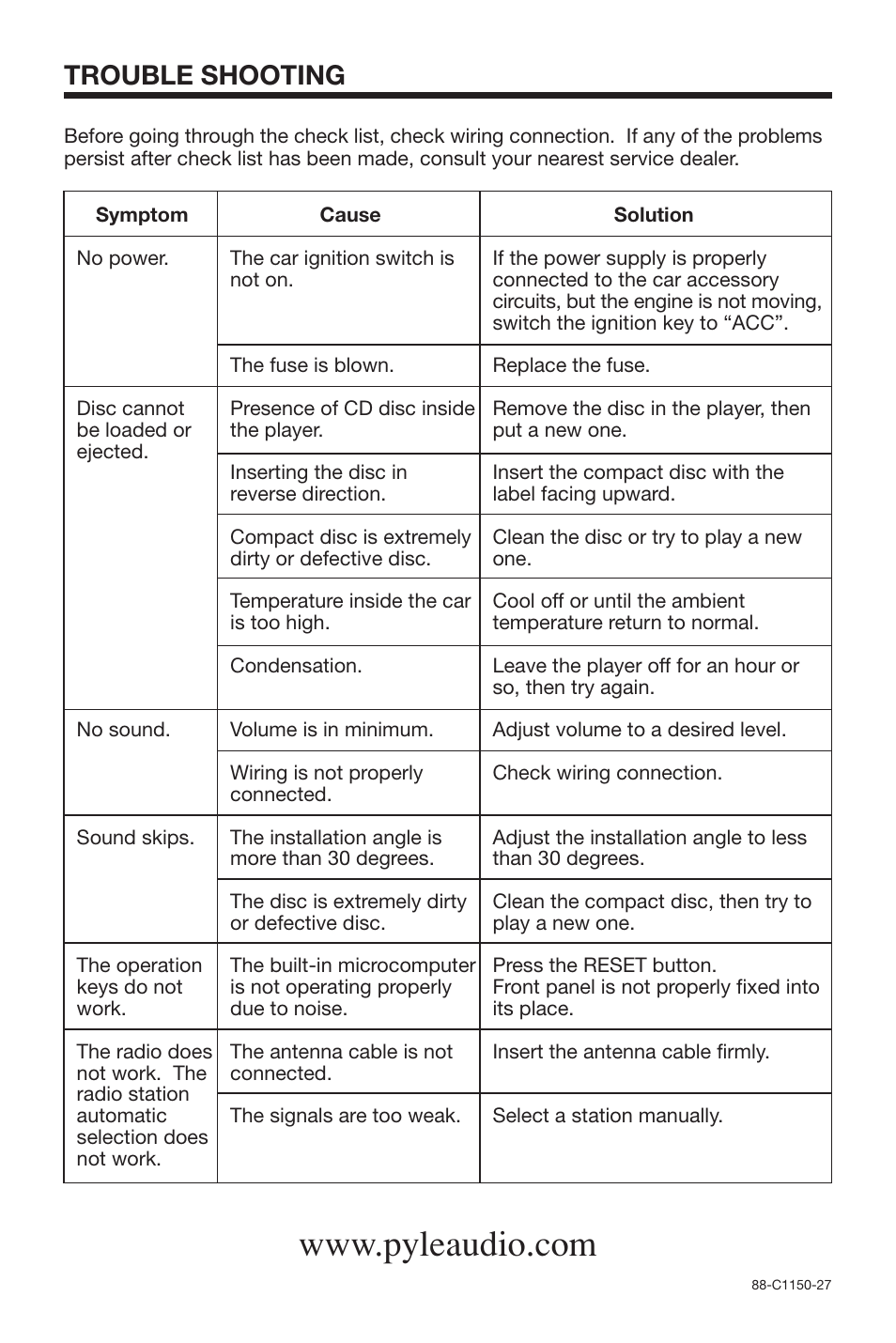 Trouble shooting | PYLE Audio PLCD67 User Manual | Page 12 / 12