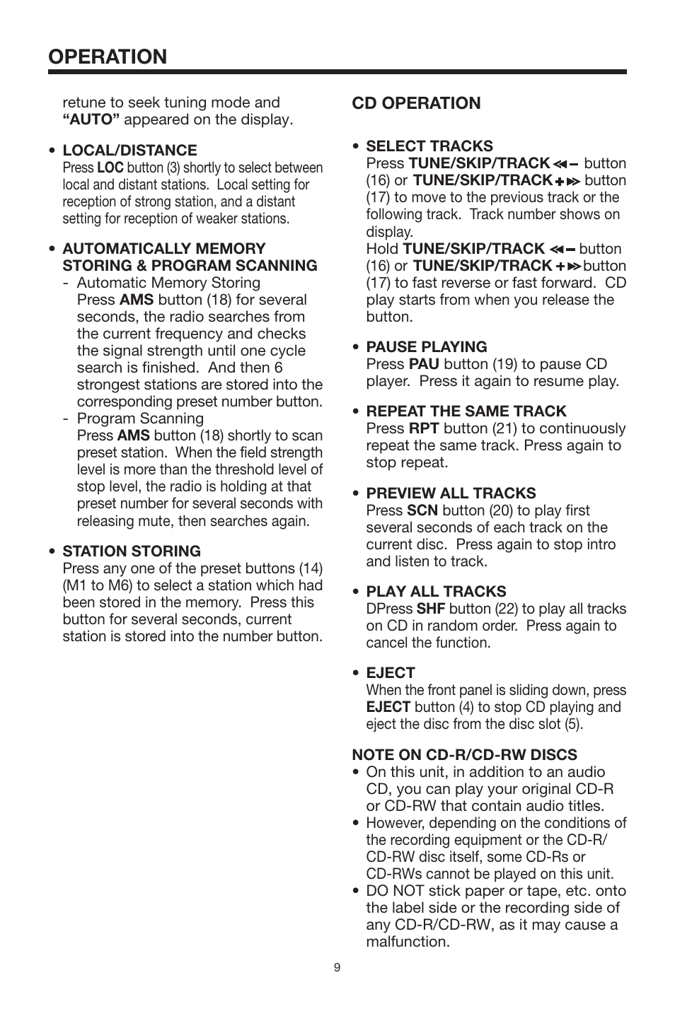 Operation | PYLE Audio PLCD67 User Manual | Page 9 / 12