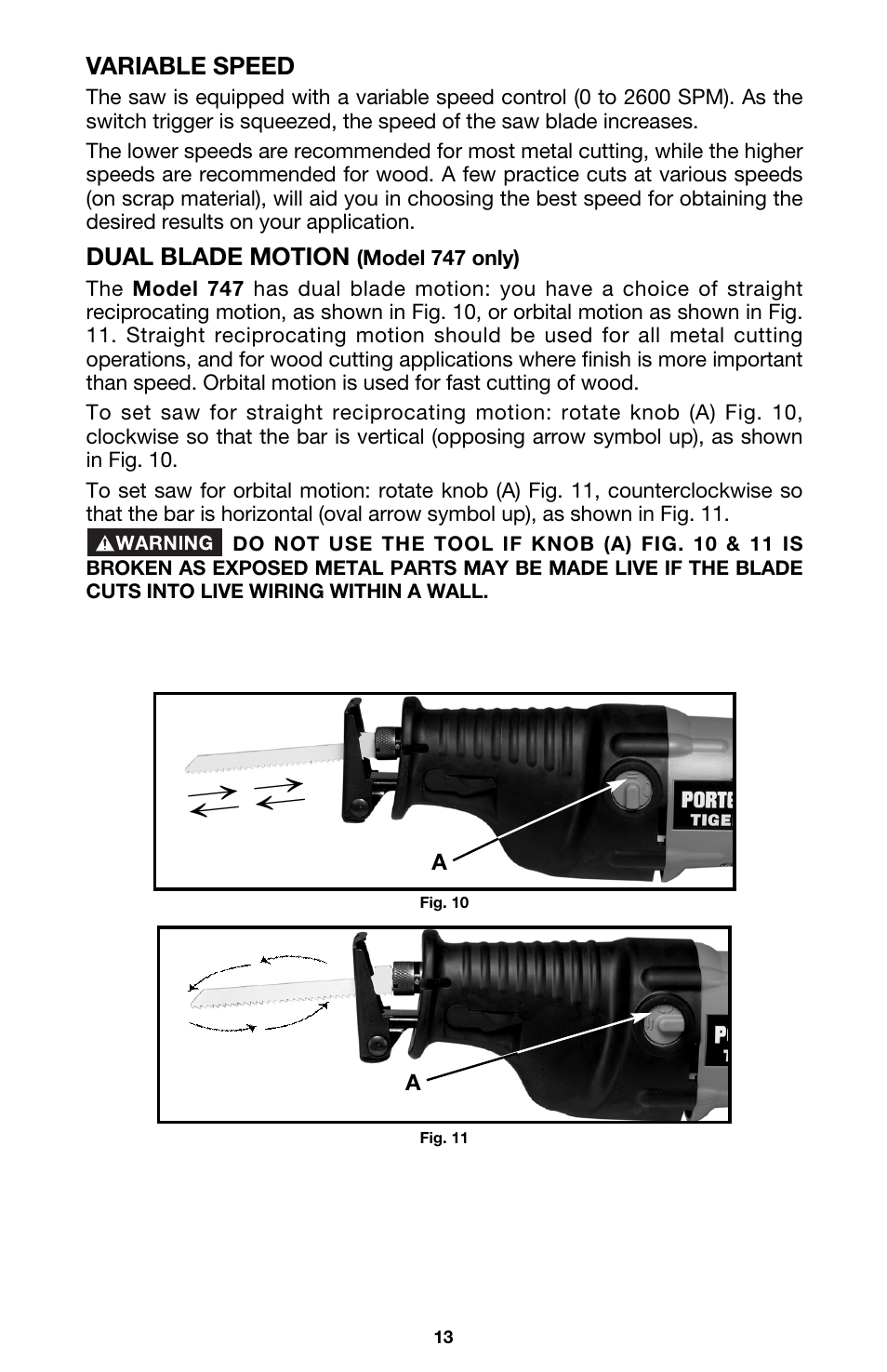 Variable speed, Dual blade motion | PYLE Audio 747 User Manual | Page 13 / 19