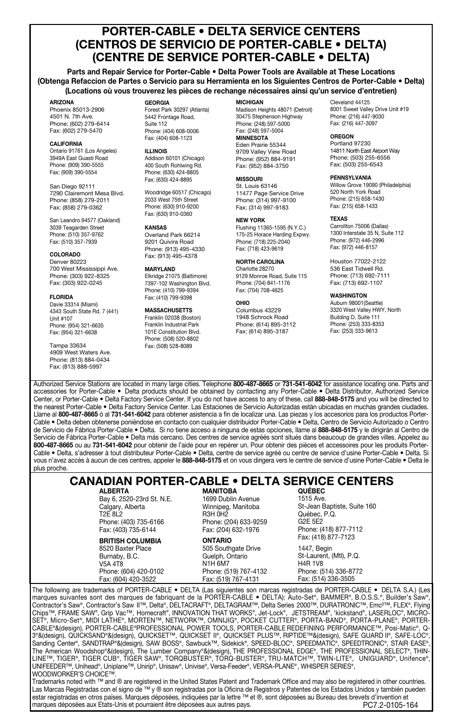 Canadian porter-cable • delta service centers | PYLE Audio 747 User Manual | Page 19 / 19