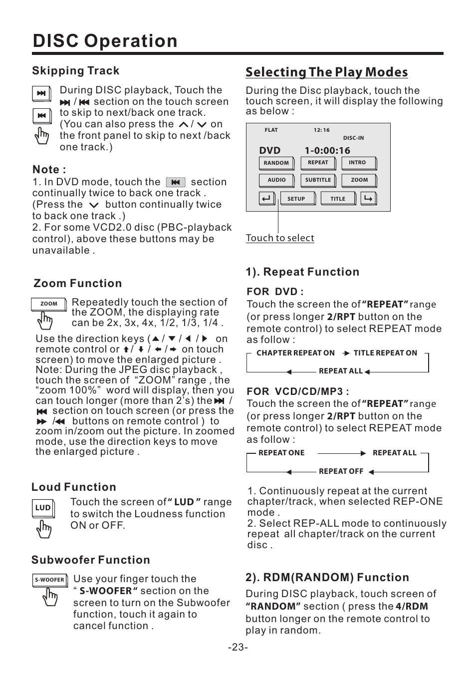 Disc operation, Selecting the play modes | PYLE Audio PLD71MU User Manual | Page 24 / 38