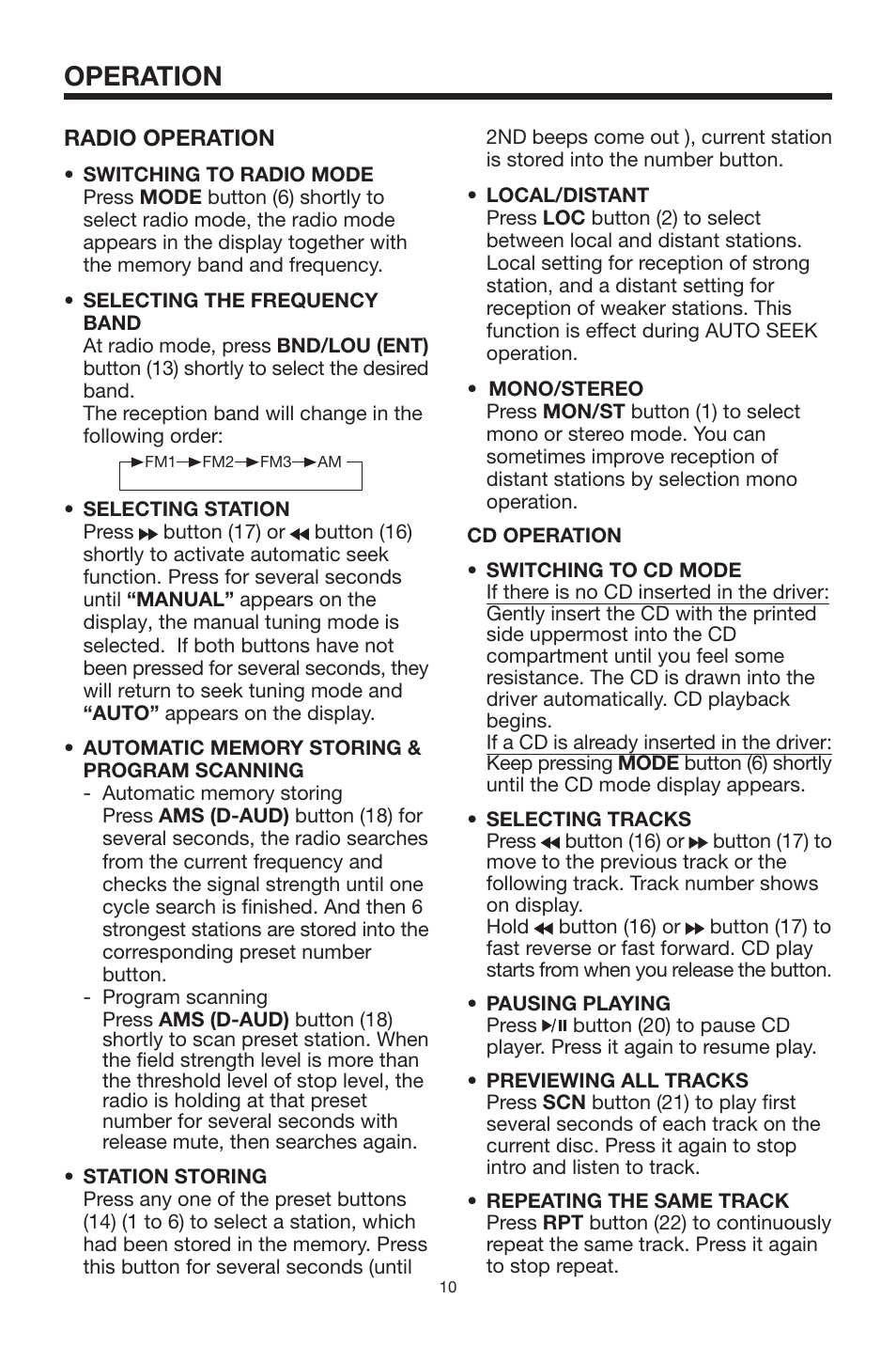 Operation | PYLE Audio PYLE Hydra Series PLCD11MRKT User Manual | Page 10 / 16