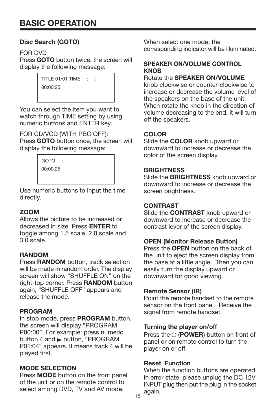 Basic operation | PYLE Audio PLTVD7P User Manual | Page 15 / 28