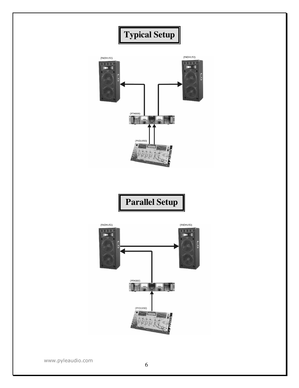 Parallel setup typical setup | PYLE Audio PADH 152 User Manual | Page 6 / 7