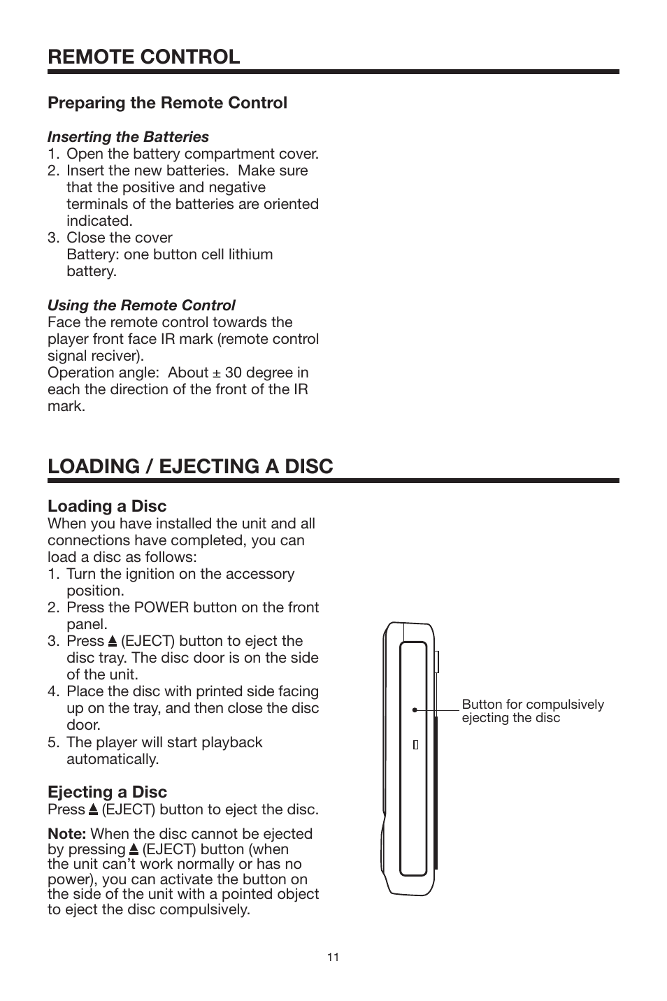 Remote control loading / ejecting a disc | PYLE Audio PLMDR7 User Manual | Page 11 / 25