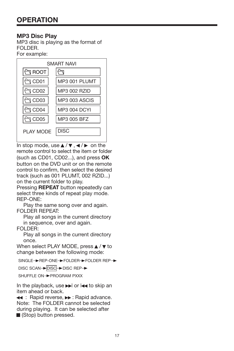 Operation, Mp3 disc play | PYLE Audio PLMDR7 User Manual | Page 17 / 25