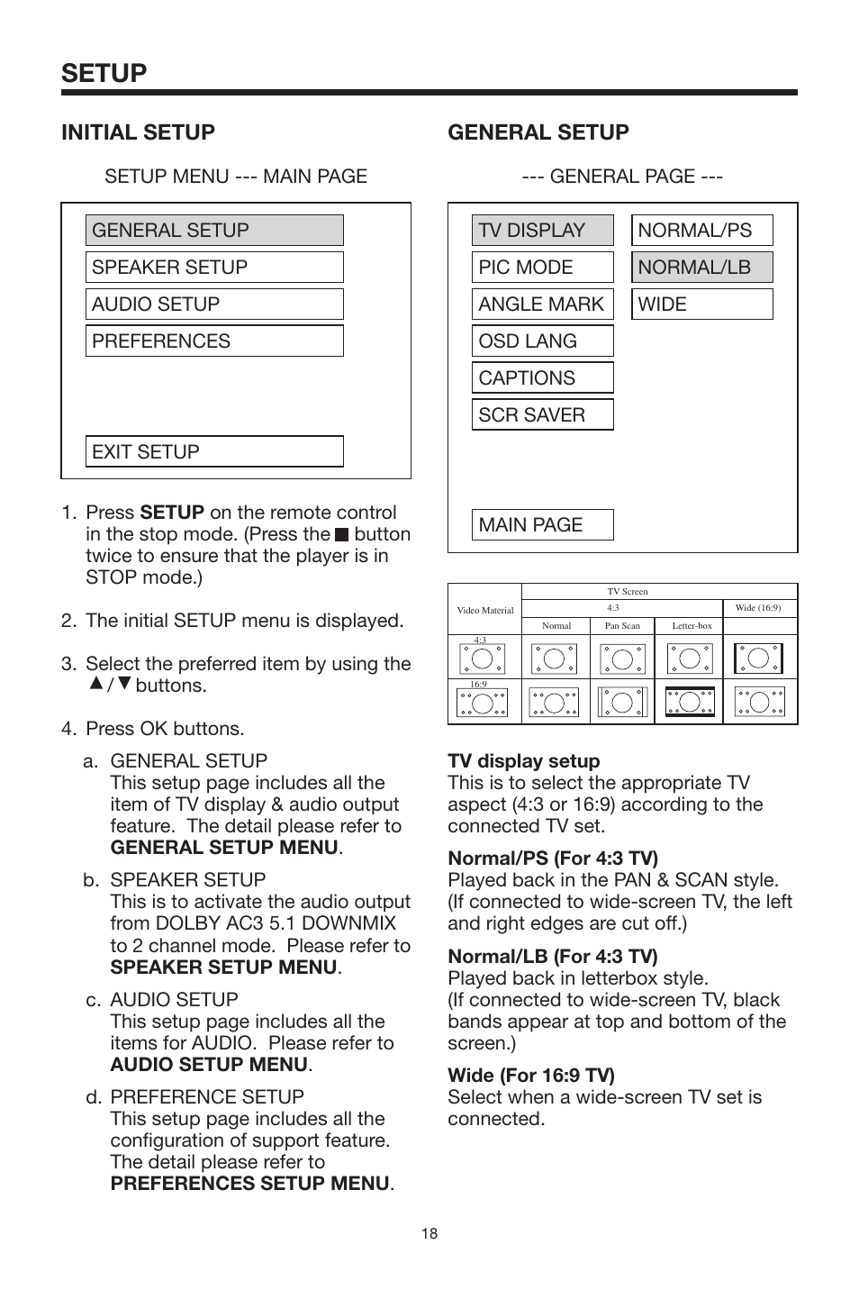 Setup, General setup, Initial setup | PYLE Audio PLMDR7 User Manual | Page 18 / 25