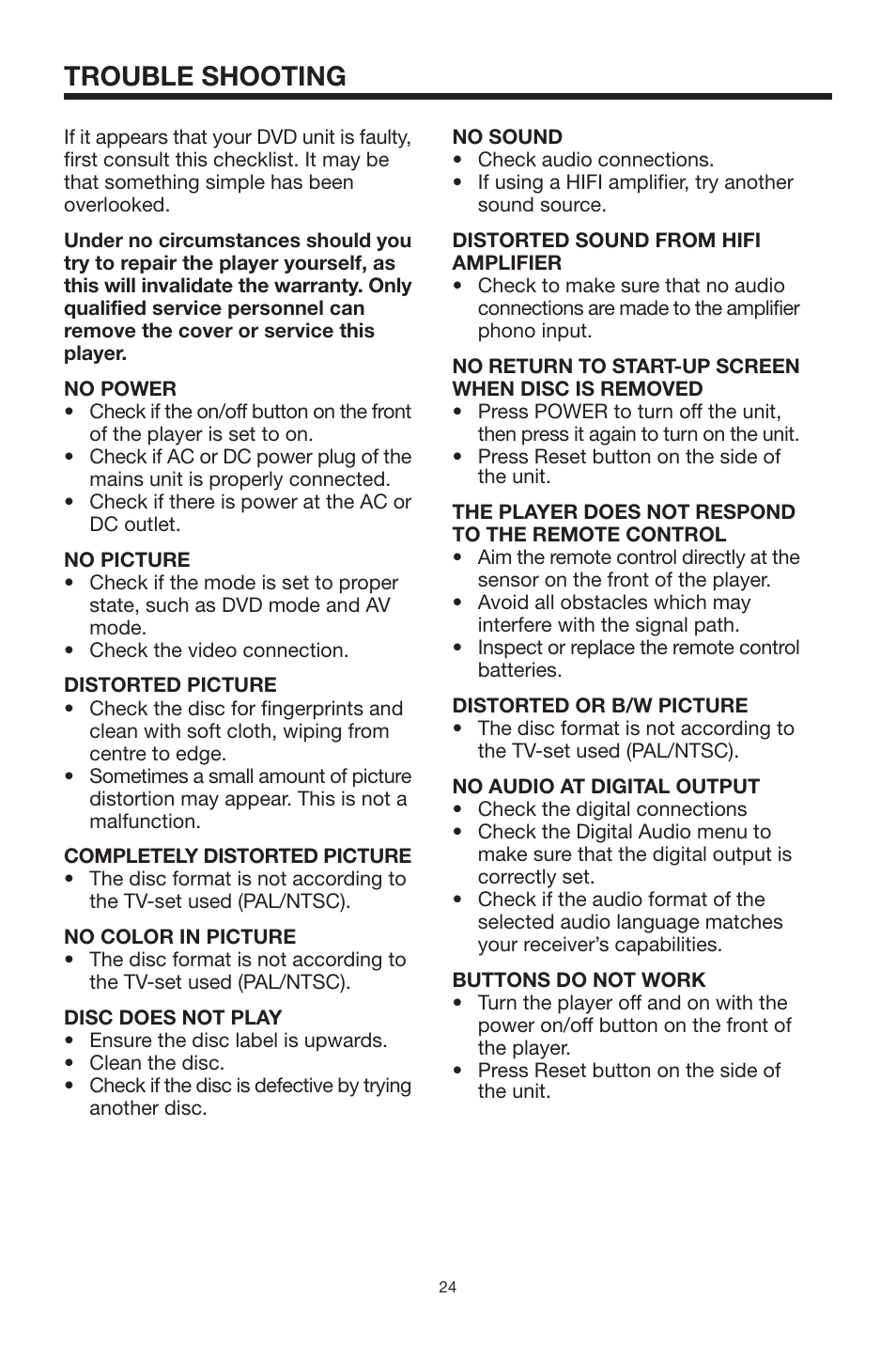 Trouble shooting | PYLE Audio PLMDR7 User Manual | Page 24 / 25