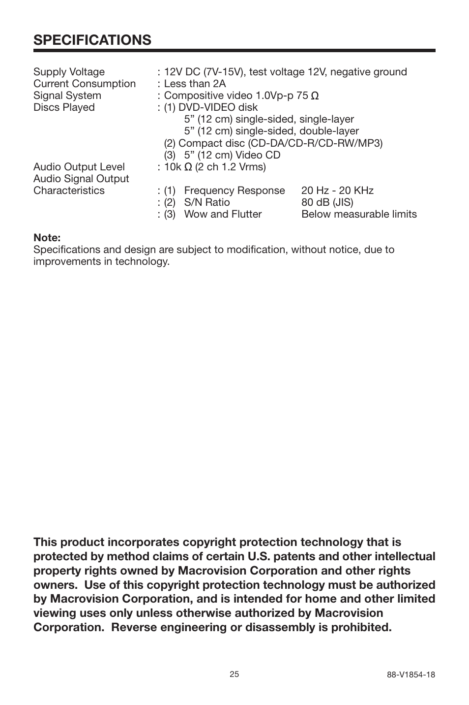 Specifications | PYLE Audio PLMDR7 User Manual | Page 25 / 25