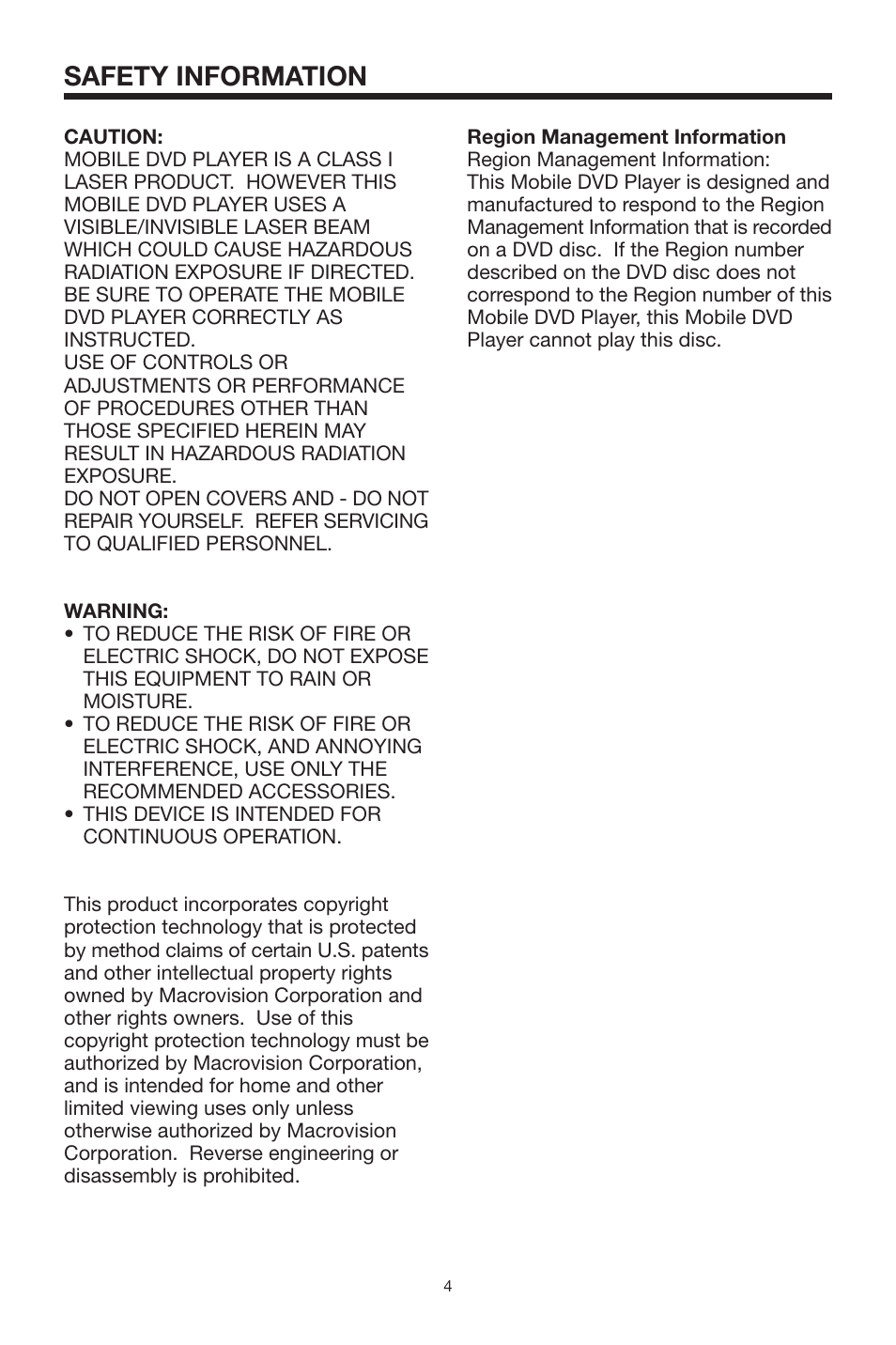 Safety information | PYLE Audio PLMDR7 User Manual | Page 4 / 25
