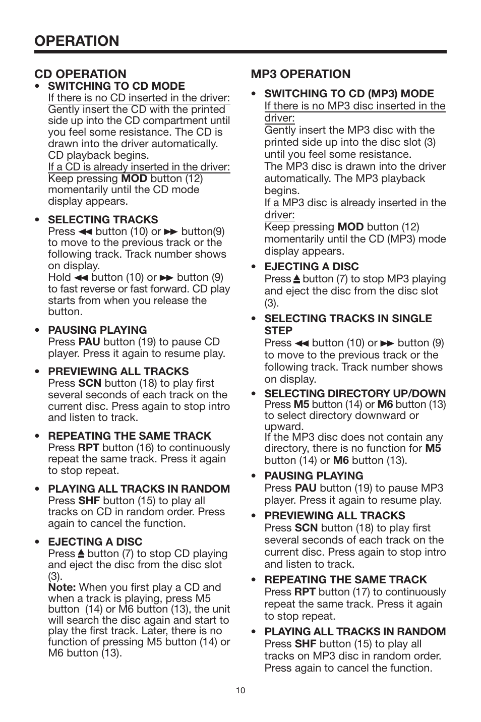 Operation | PYLE Audio PLCD3MR User Manual | Page 10 / 17