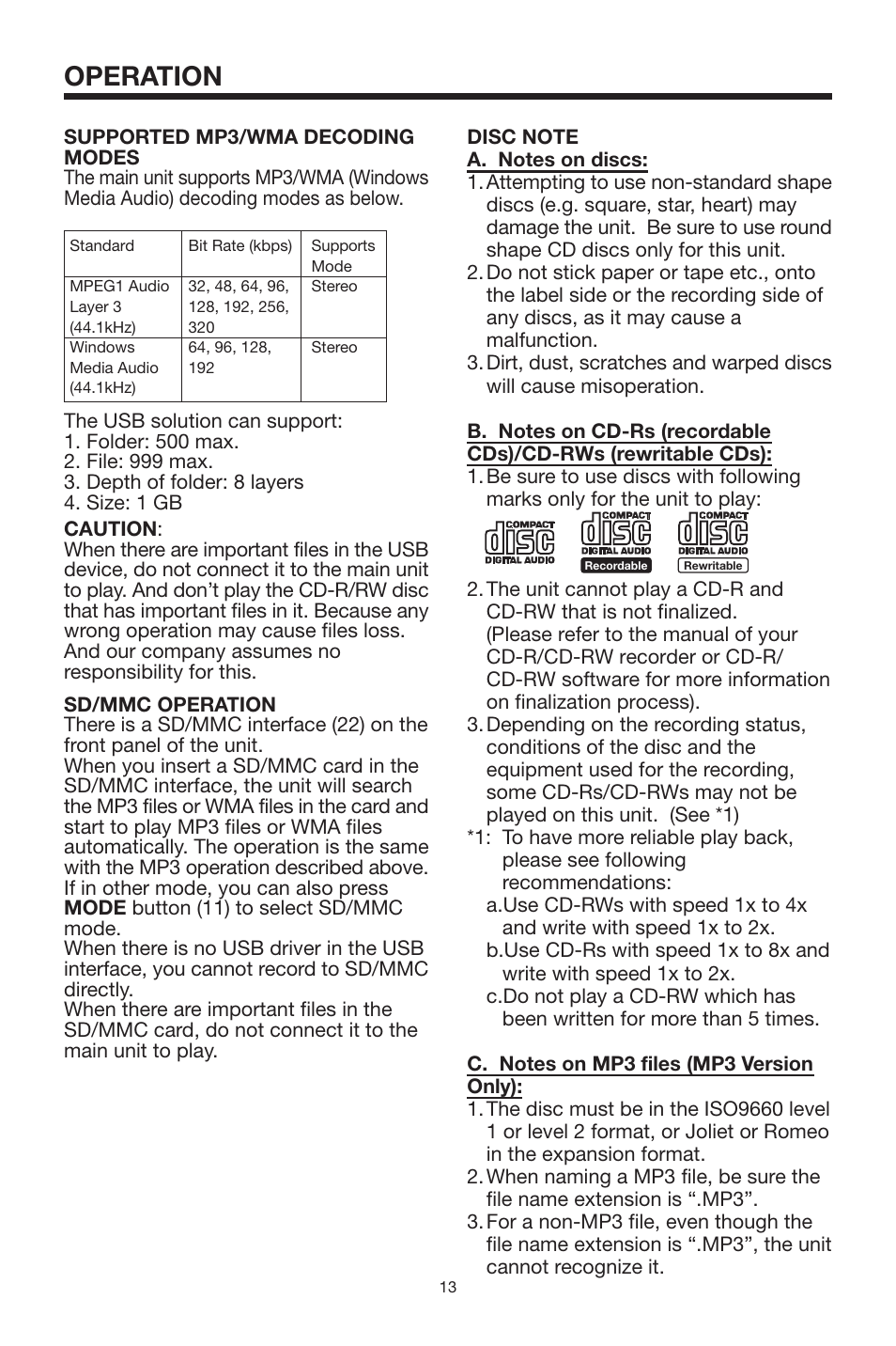 Operation | PYLE Audio PLCD3MR User Manual | Page 13 / 17