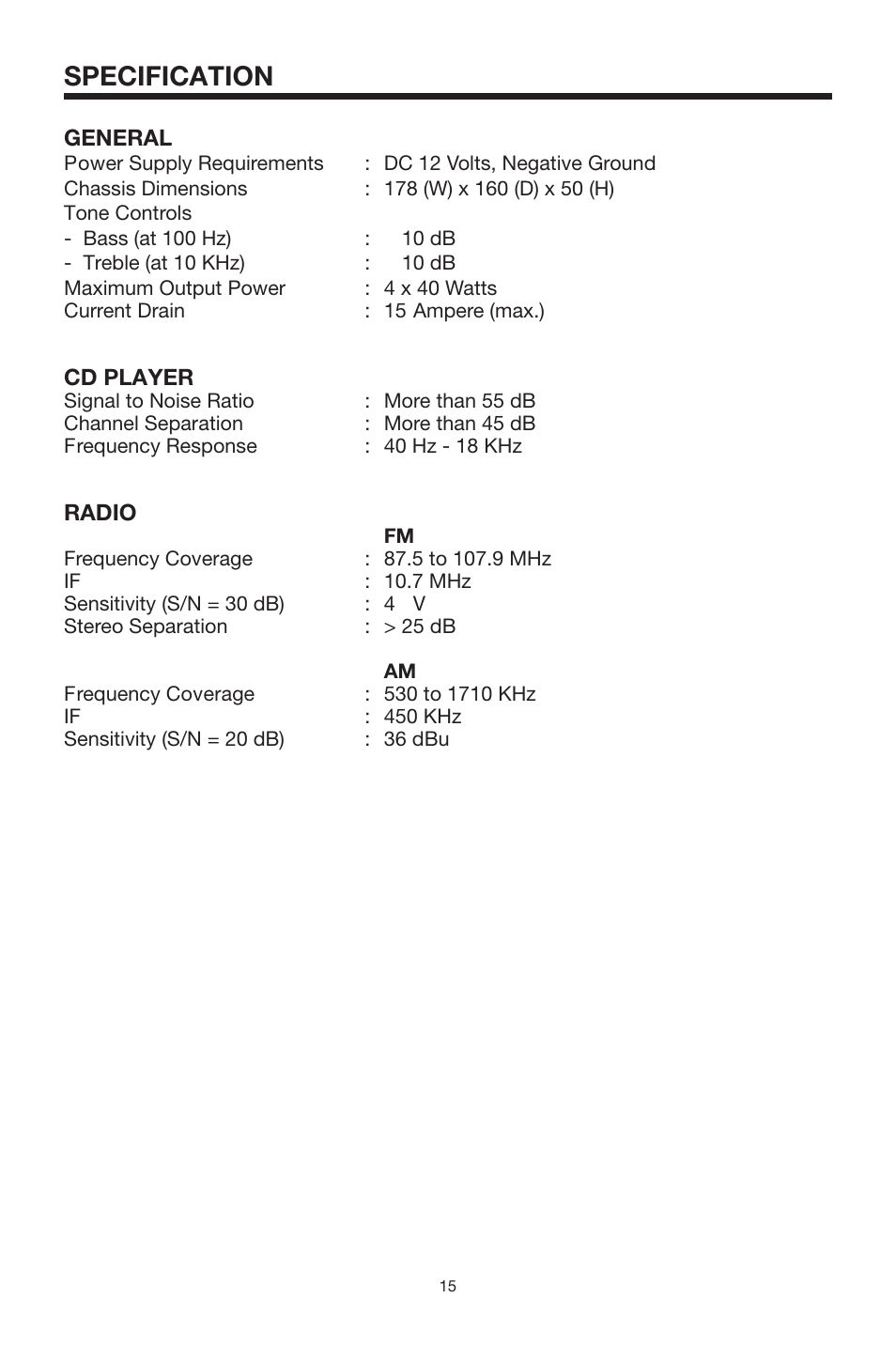 Specification | PYLE Audio PLCD3MR User Manual | Page 15 / 17