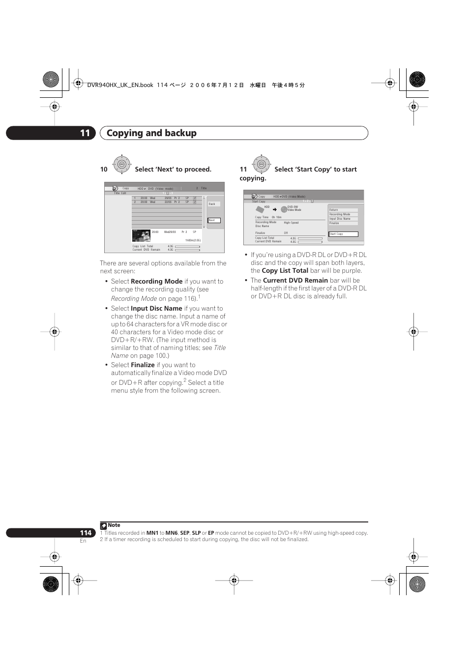 Copying and backup 11 | Pioneer DVR-545HX-S User Manual | Page 114 / 172