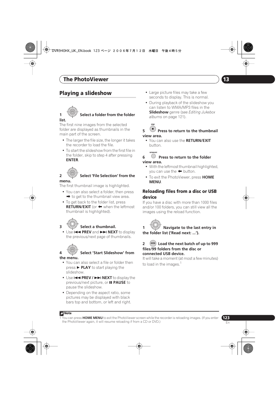 Playing a slideshow, The photoviewer 13 | Pioneer DVR-545HX-S User Manual | Page 123 / 172