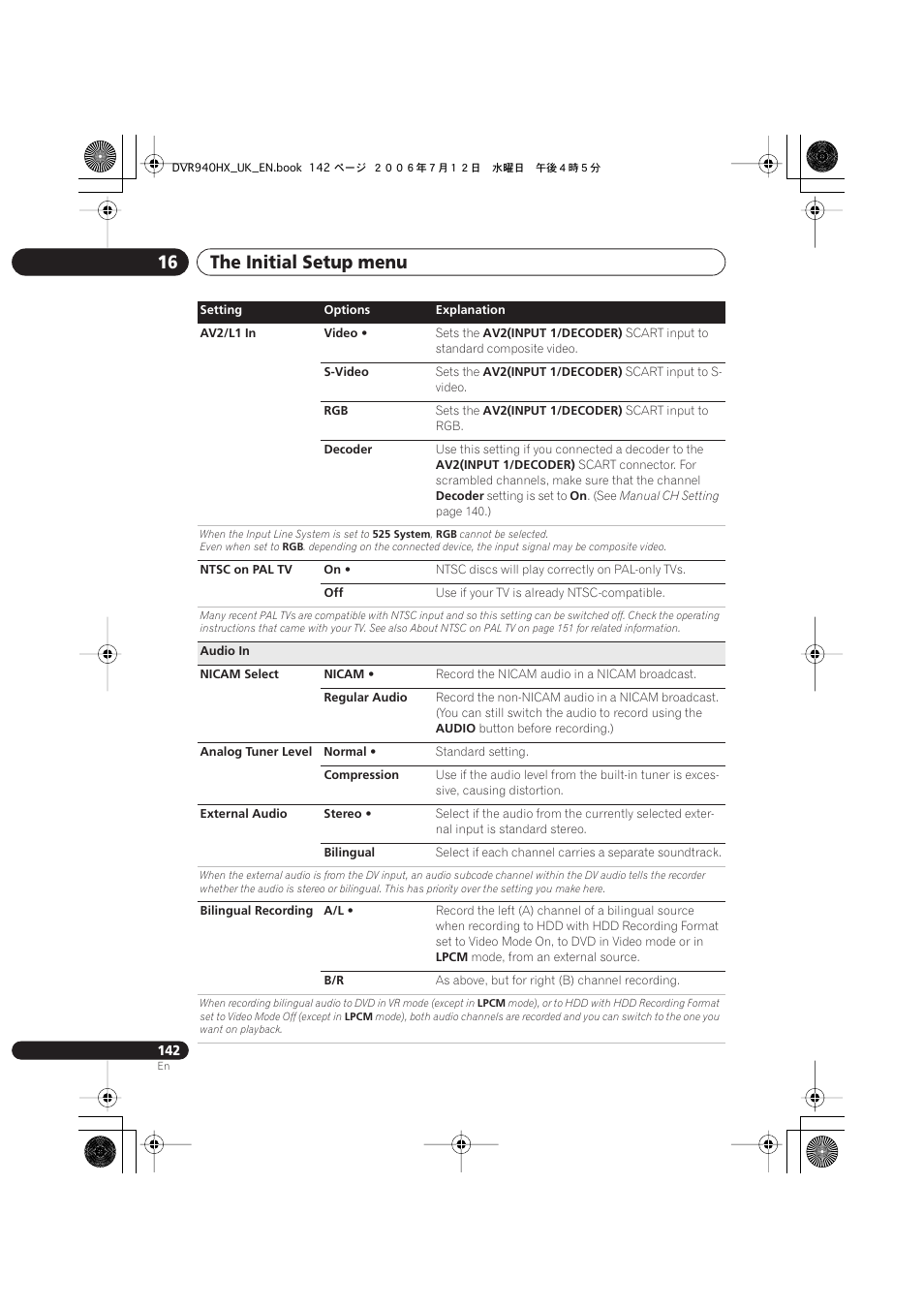 The initial setup menu 16 | Pioneer DVR-545HX-S User Manual | Page 142 / 172