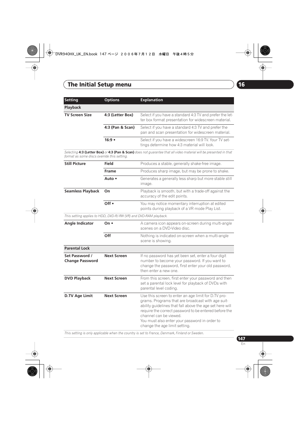 The initial setup menu 16 | Pioneer DVR-545HX-S User Manual | Page 147 / 172