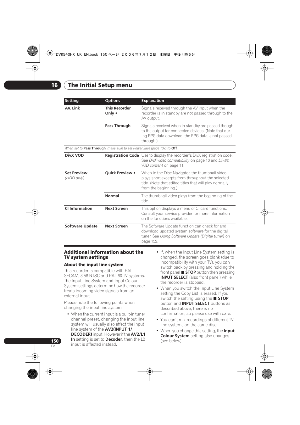 The initial setup menu 16 | Pioneer DVR-545HX-S User Manual | Page 150 / 172