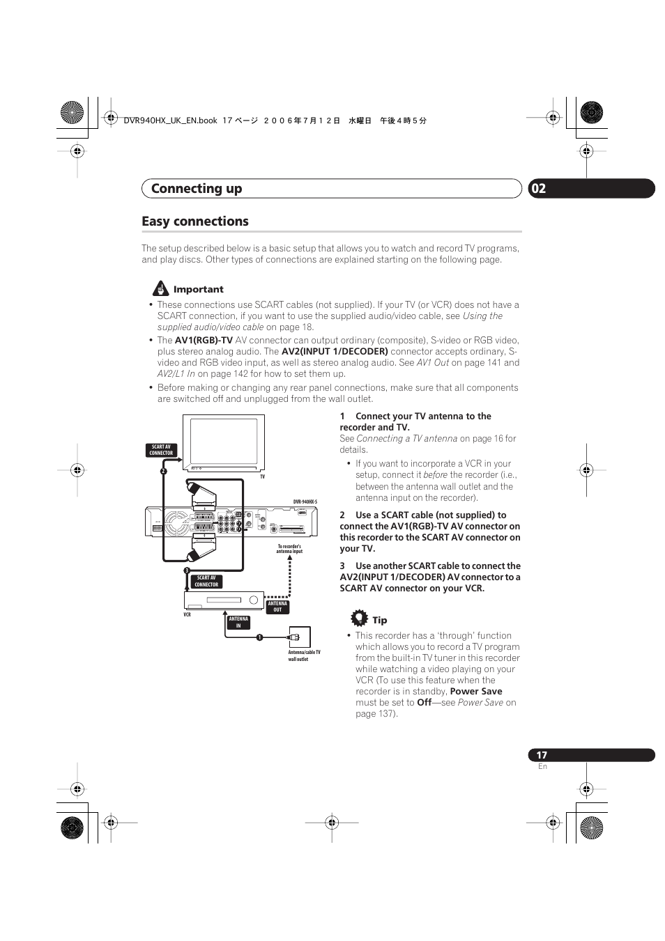 Easy connections, Connecting up 02 | Pioneer DVR-545HX-S User Manual | Page 17 / 172