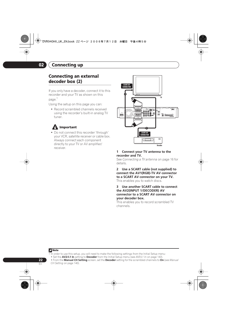 Connecting up 02, Connecting an external, Decoder box (2) | Pioneer DVR-545HX-S User Manual | Page 22 / 172