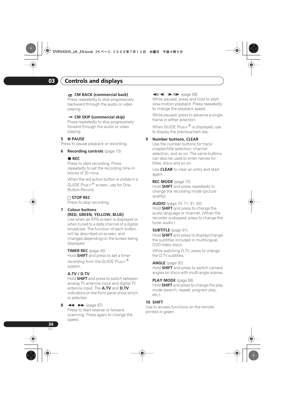 Controls and displays 03 | Pioneer DVR-545HX-S User Manual | Page 34 / 172