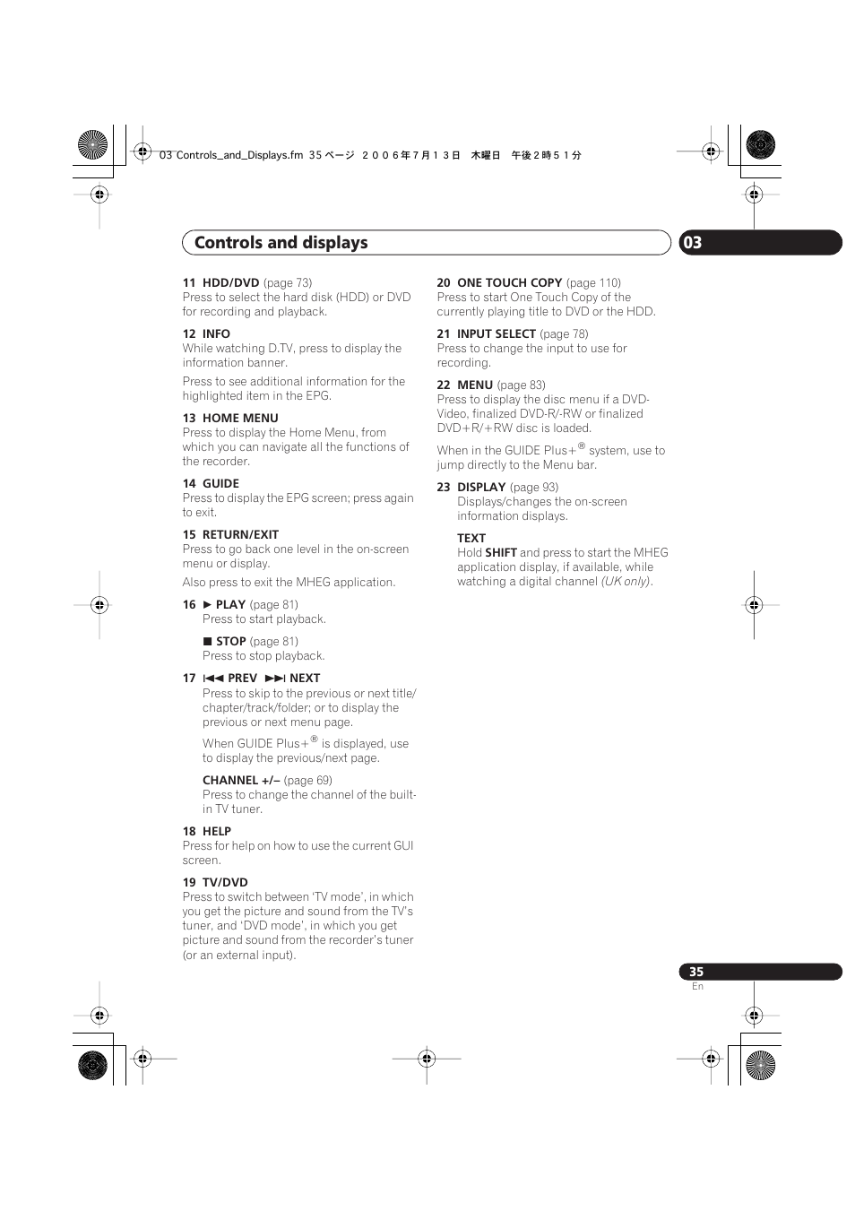 Controls and displays 03 | Pioneer DVR-545HX-S User Manual | Page 35 / 172