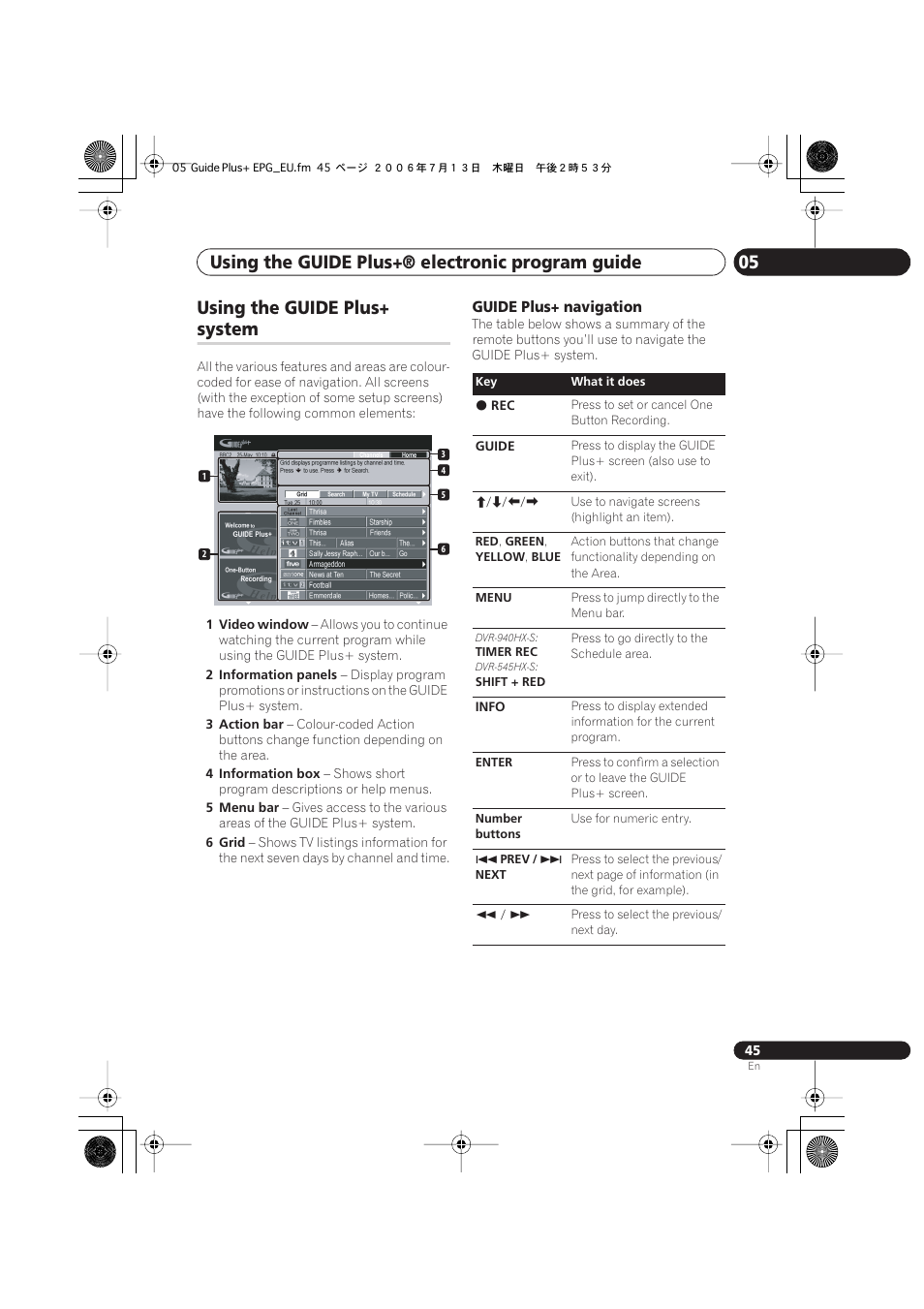 Using the guide plus, System, Using the guide plus+® electronic program guide 05 | Using the guide plus+ system, Guide plus+ navigation | Pioneer DVR-545HX-S User Manual | Page 45 / 172