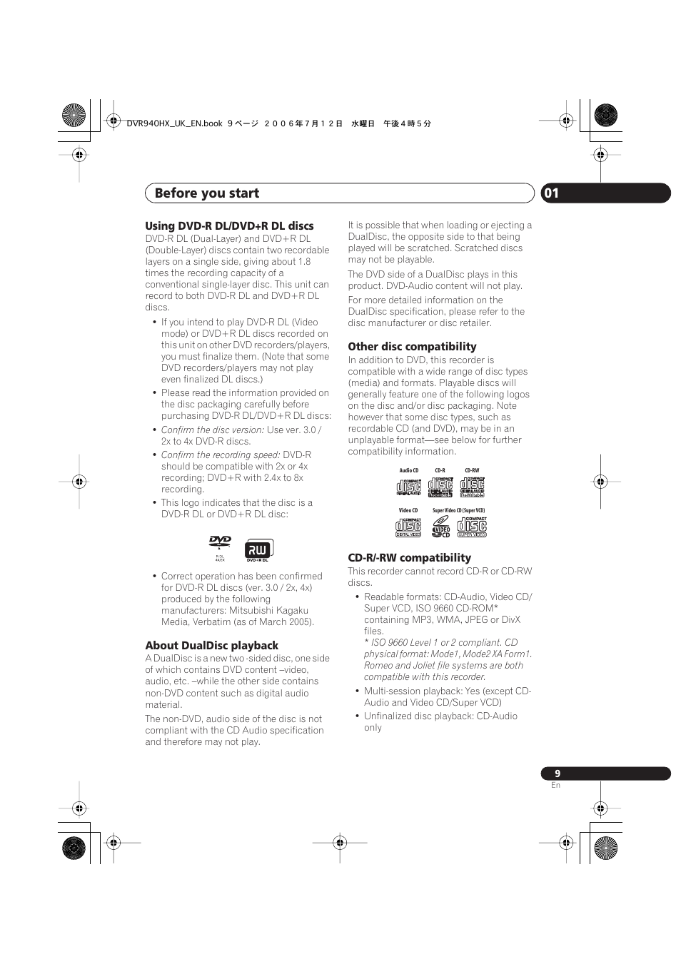 Before you start 01 | Pioneer DVR-545HX-S User Manual | Page 9 / 172