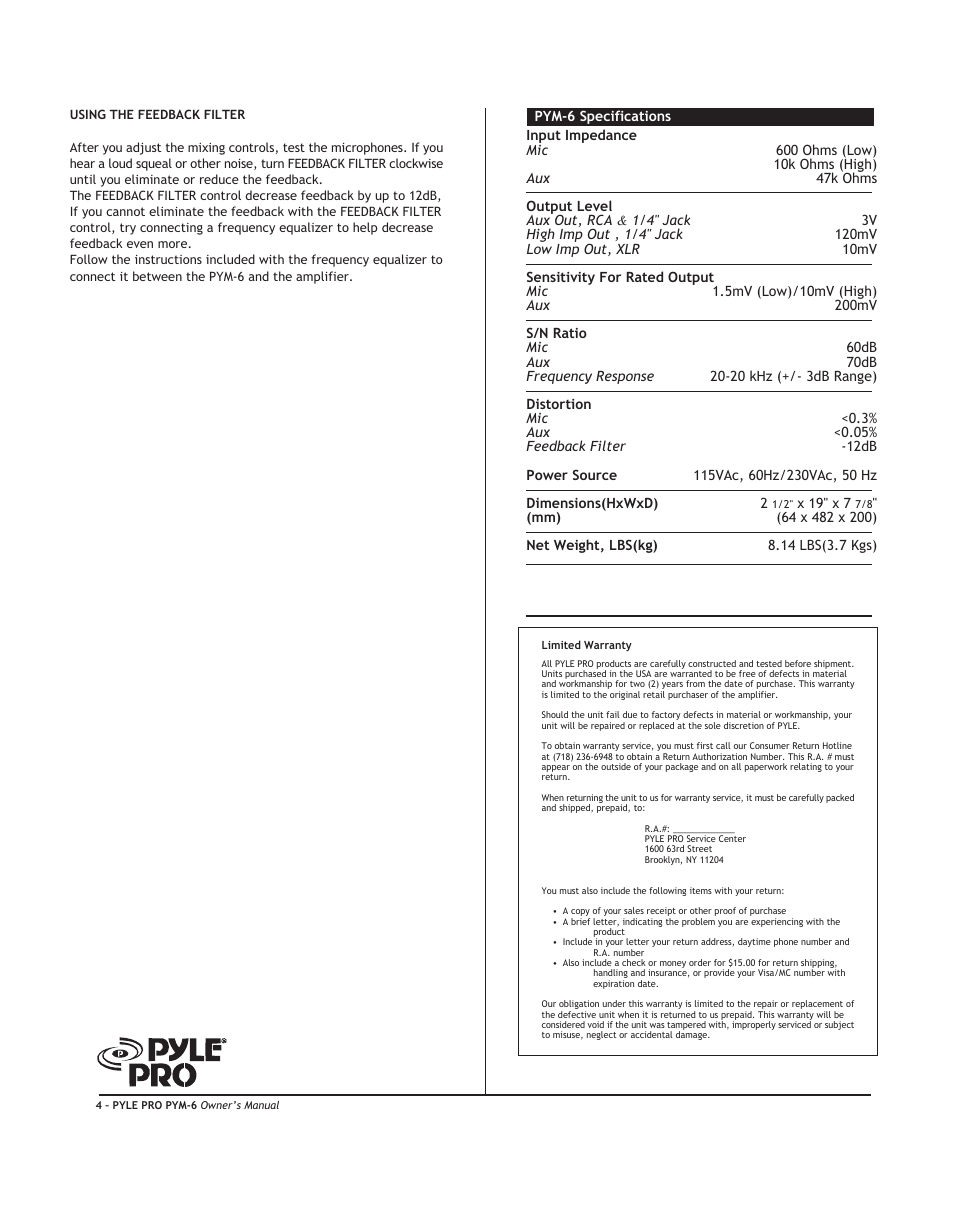 PYLE Audio PYM-6 User Manual | Page 6 / 8