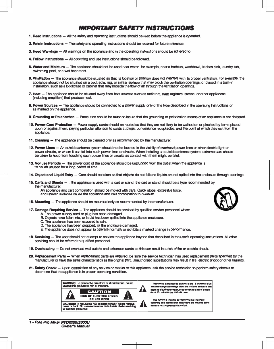 Important safety instructions | PYLE Audio PYD2300U User Manual | Page 2 / 8