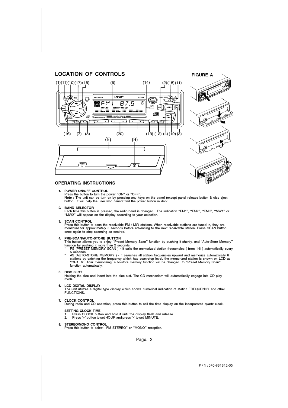 Location of controls | PYLE Audio PLCD38 User Manual | Page 2 / 4