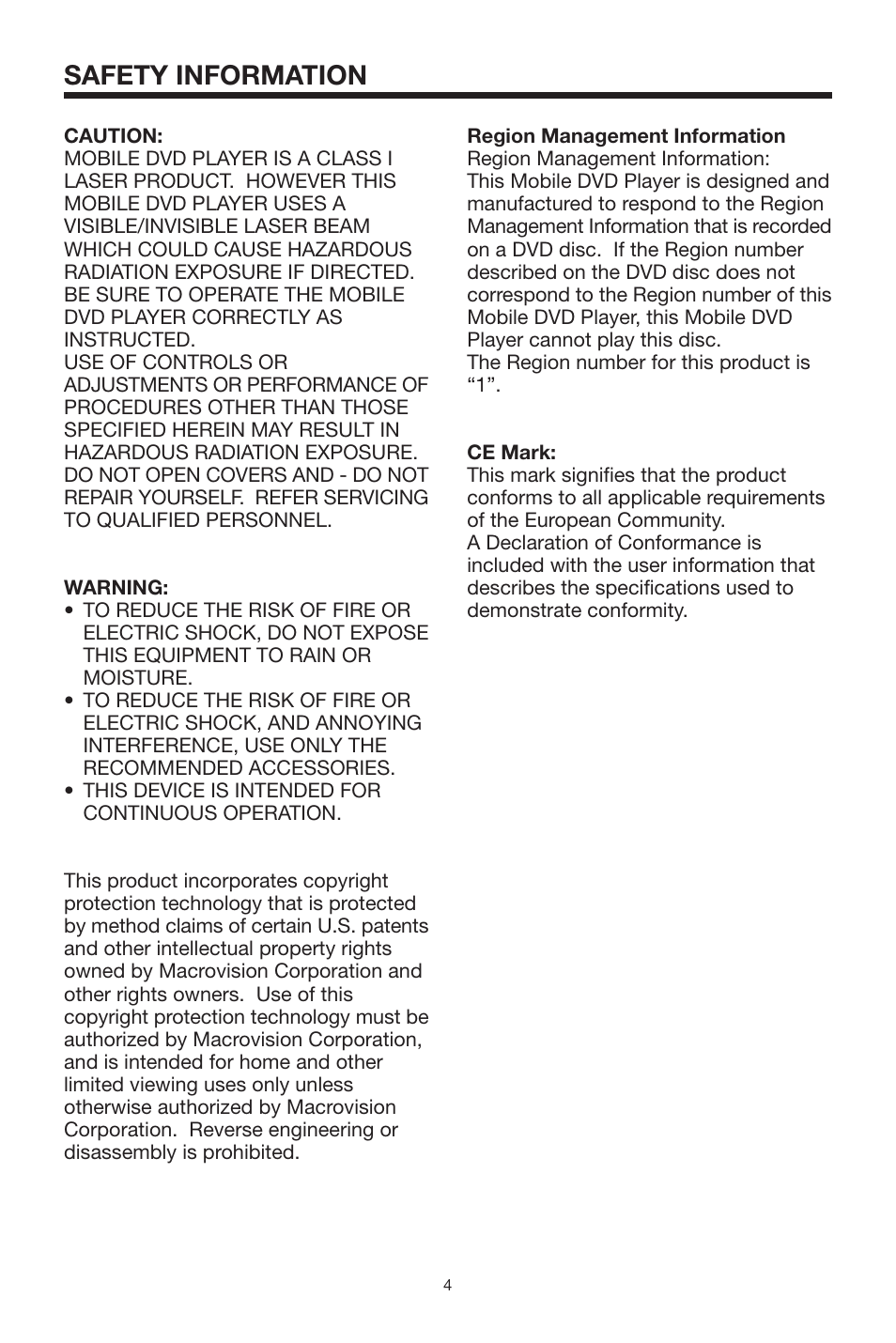 Safety information | PYLE Audio PLDVD-150 User Manual | Page 4 / 24