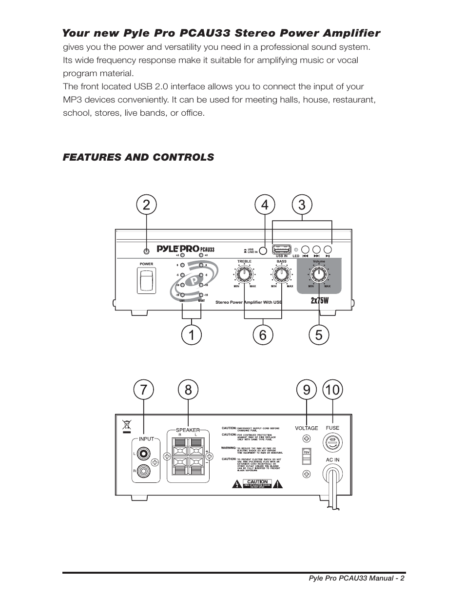 Your new pyle pro pcau33 stereo power amplifier | PYLE Audio PCAU33 User Manual | Page 3 / 8