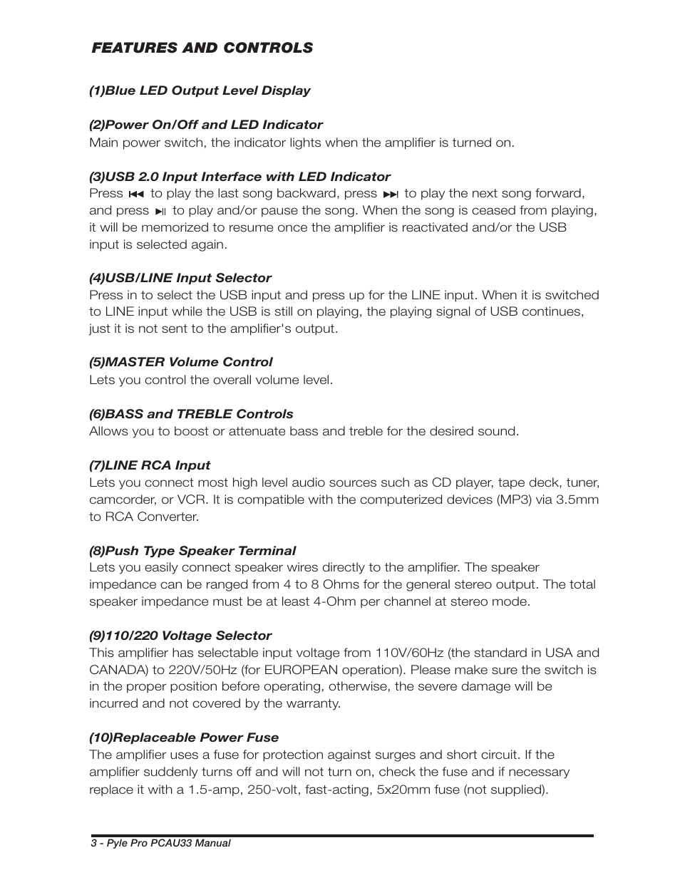 PYLE Audio PCAU33 User Manual | Page 4 / 8