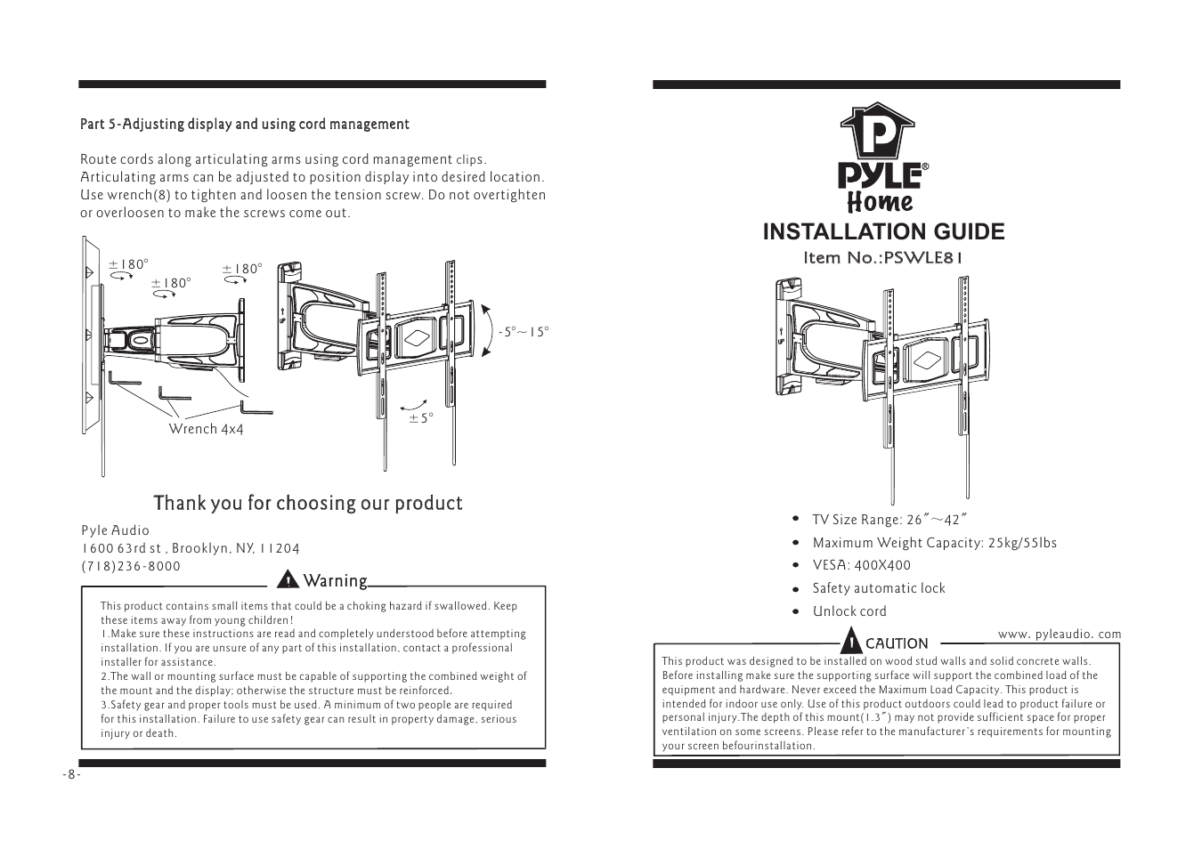 PYLE Audio PSWLE81 User Manual | 4 pages